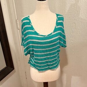 Striped Teal and White Women's Top